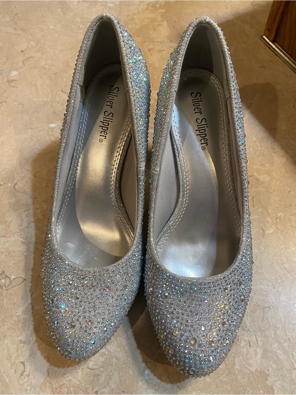 Silver Slipper® Crystal-Embellished Silver Women's Heels